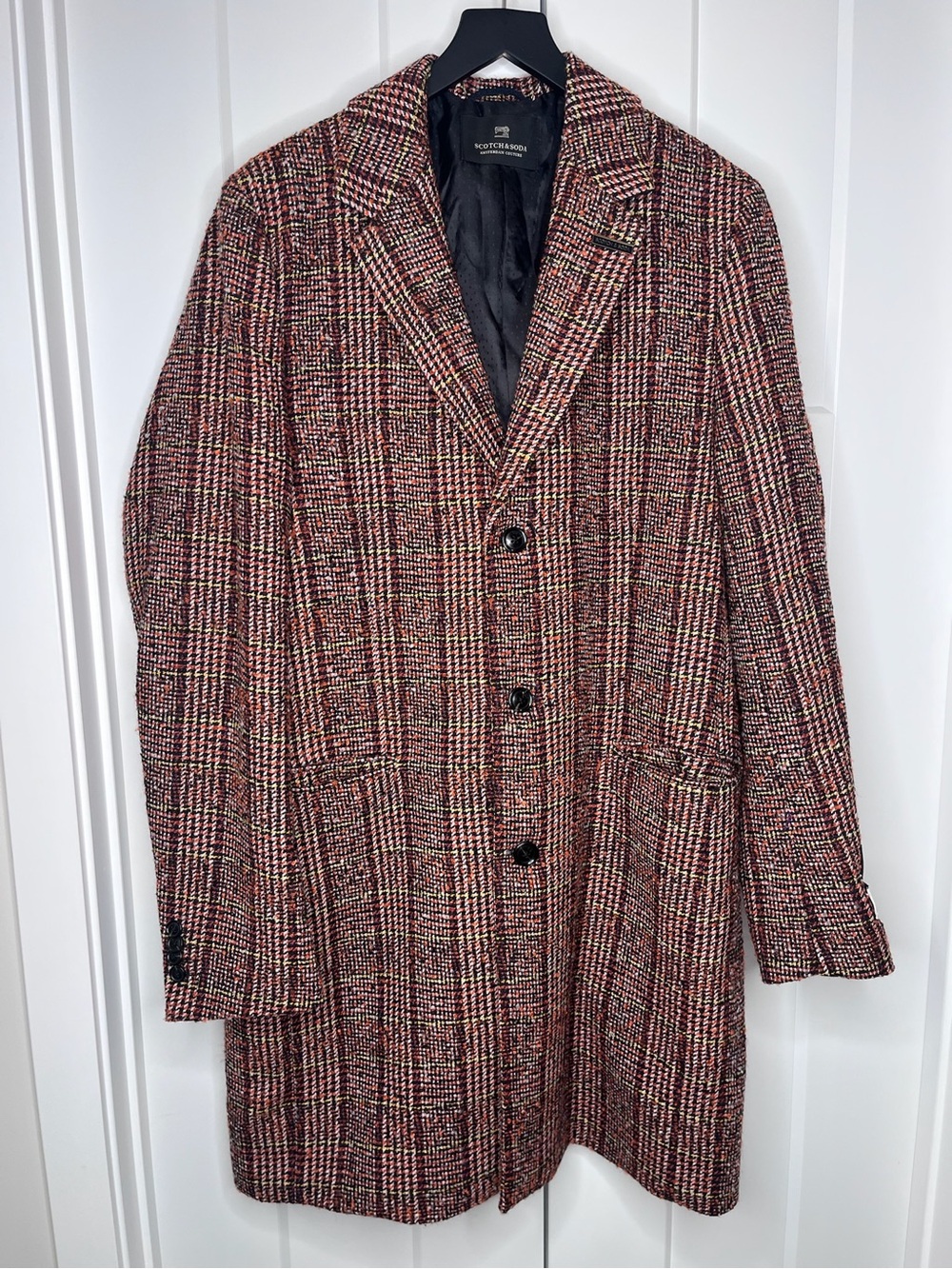 Scotch & Soda Men's Single Breasted Tweed Plaid Wool-Blend Overcoat Size XL